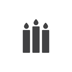 Three burning candles vector icon. filled flat sign for mobile concept and web design. Candlelight solid icon. Symbol, logo illustration. Pixel perfect vector graphics