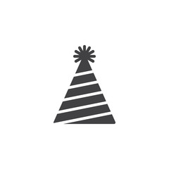 Fototapeta premium Party hat vector icon. filled flat sign for mobile concept and web design. Striped cone hat simple solid icon. Symbol, logo illustration. Pixel perfect vector graphics