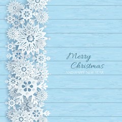 3d silver snowflakes decorated with beads, blue boards, Christmas vector design