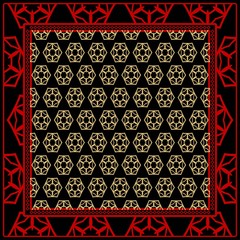 Template Print for Fabric. Pattern of floral geometric ornament with Border. illustration. Seamless. For Print Bandana, Shawl, Carpet.