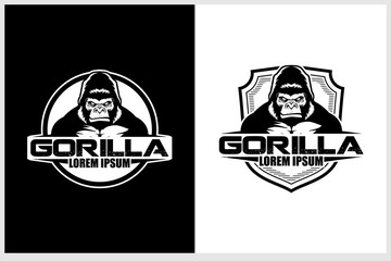 black and white gorilla or silverback cartoon character vector badge logo template © infernal  kiss