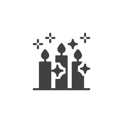 Party candles vector icon. filled flat sign for mobile concept and web design. Burning candles and sparkling stars simple solid icon. Symbol, logo illustration. Pixel perfect vector graphics