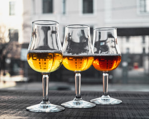 glass of beer on wooden table