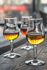 glass of beer on wooden table