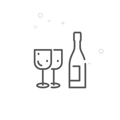 Alcohol, Wine, Festive Dinner Vector Line Icon. New Year Celebrations Symbol, Pictogram, Sign. Light Abstract Geometric Background. Editable Stroke. Adjust Line Weight. Design with Pixel Perfection.