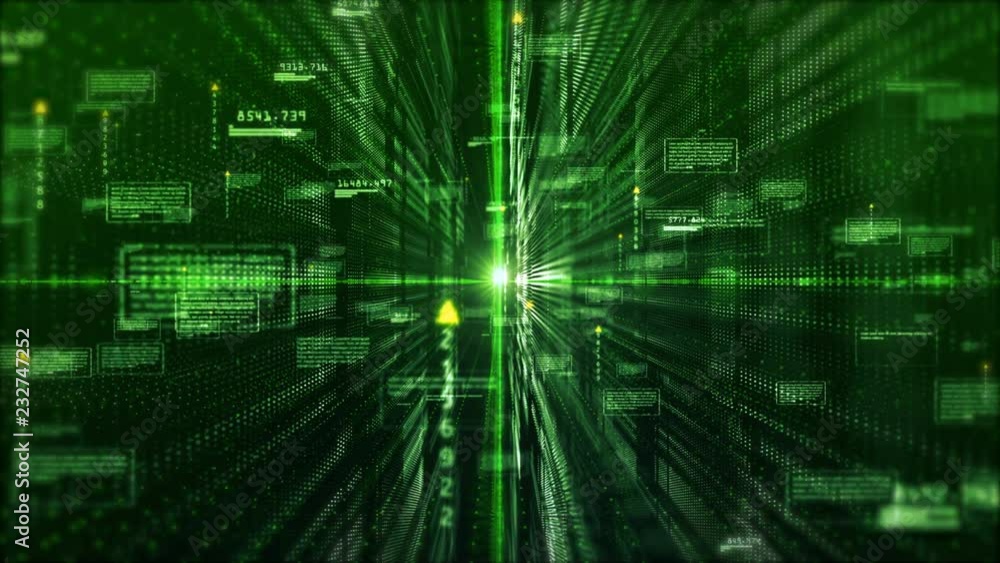 Poster digital matrix particles and light abstract background. motion graphics technology concept