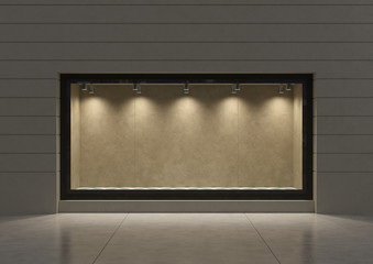 Naklejka premium 3D rendering. An empty storefront of shop. Shop window.