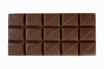 Whole milk chocolate bar. Isolaled. Top view
