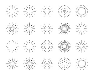 firework line icon set, happy new year firework