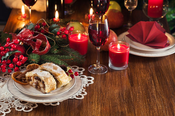 Traditional puff pastry strudel with apple