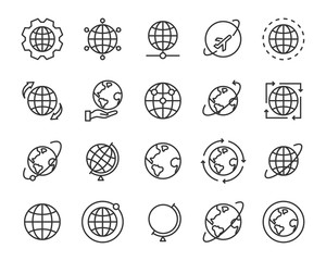 set of world map vector line icons, such as map, way, globe