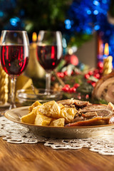 Traditional italian porchetta on festive table