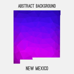 New Mexico map low poly geometric polygonal,mosaic style,abstract tessellation,modern design background. Geometric cover, mockup. Vector illustration EPS10.