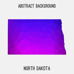 North Dakota map low poly geometric polygonal,mosaic style,abstract tessellation,modern design background. Geometric cover, mockup. Vector illustration EPS10.