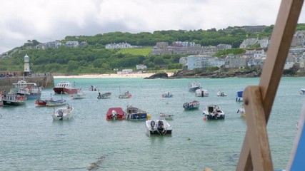 Deckchairs in St Ives harbour (slider shot).