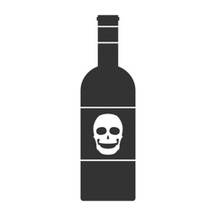 Bottle with smiling skull. Alcohol addiction symbol. Vector icon.