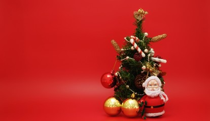 Christmas tree with Santa  on red background