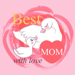 Happy mother's day design with swan mother and baby swan.
