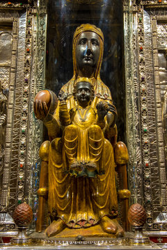 La Moreneta virgin, Montserrat monastery on mountain in Barcelona, Catalonia.