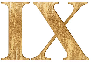 Roman numeral IX, novem, 9, nine, isolated on white background, 3d render