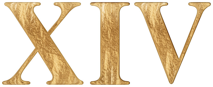 Roman numeral XIV, quattuordecim, 14, fourteen, isolated on white background, 3d render