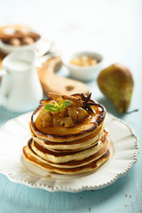 Homemade pancakes with carmelized apples