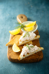 Creamy shrimp appetizer on toast