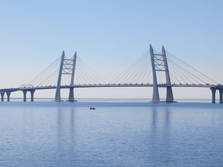 Fototapeta na wymiar suspension bridge across the bay