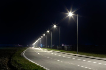 a long row of modern LED street lights