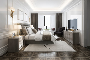 Fototapeta na wymiar 3d rendering beautiful luxury bedroom suite in hotel with tv