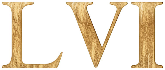 Roman numeral LVI, sex et quinquaginta, 56, fifty six, isolated on white background, 3d render