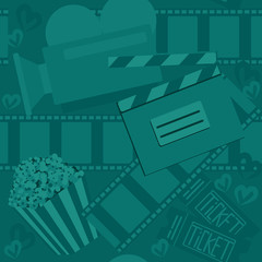 Cinema and movie.Green seamless pattern for web design or print. Vector illustration