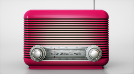 Pink vintage radio receiver on empty background 3d illustration