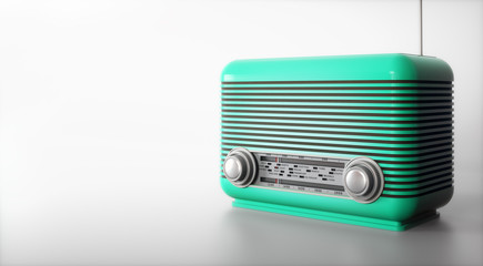 Light green vintage radio receiver on empty background 3d illustration