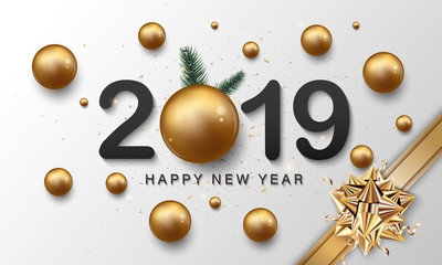 Happy new year lettering and golden style background