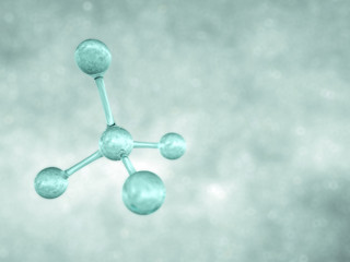 Glass molecule on space 3d illustration