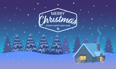 Fototapeta na wymiar landscape home background snow, Merry Christmas happy new year and Lettering Design