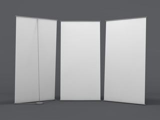 Blank roll up banner display. Template mockup. 3D