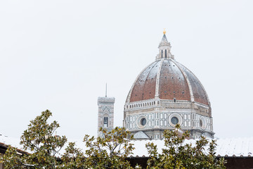 Duomo in Florence with snow, winter in Italy