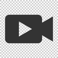 Video camera icon in flat style. Movie play vector illustration on isolated background. Video streaming business concept.