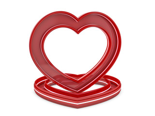 Heart shaped glossy plastic isolated on white. 3D