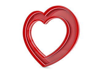 Heart shaped glossy plastic isolated on white. 3D