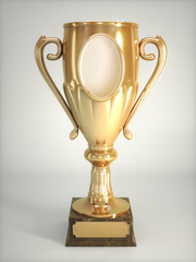 Golden cup on white background 3d illustration