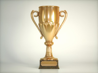 Fototapeta na wymiar Golden cup on white background 3d illustration