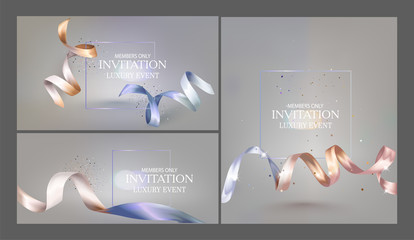 Invitation cards  with two colored ribbons. Vector illustration