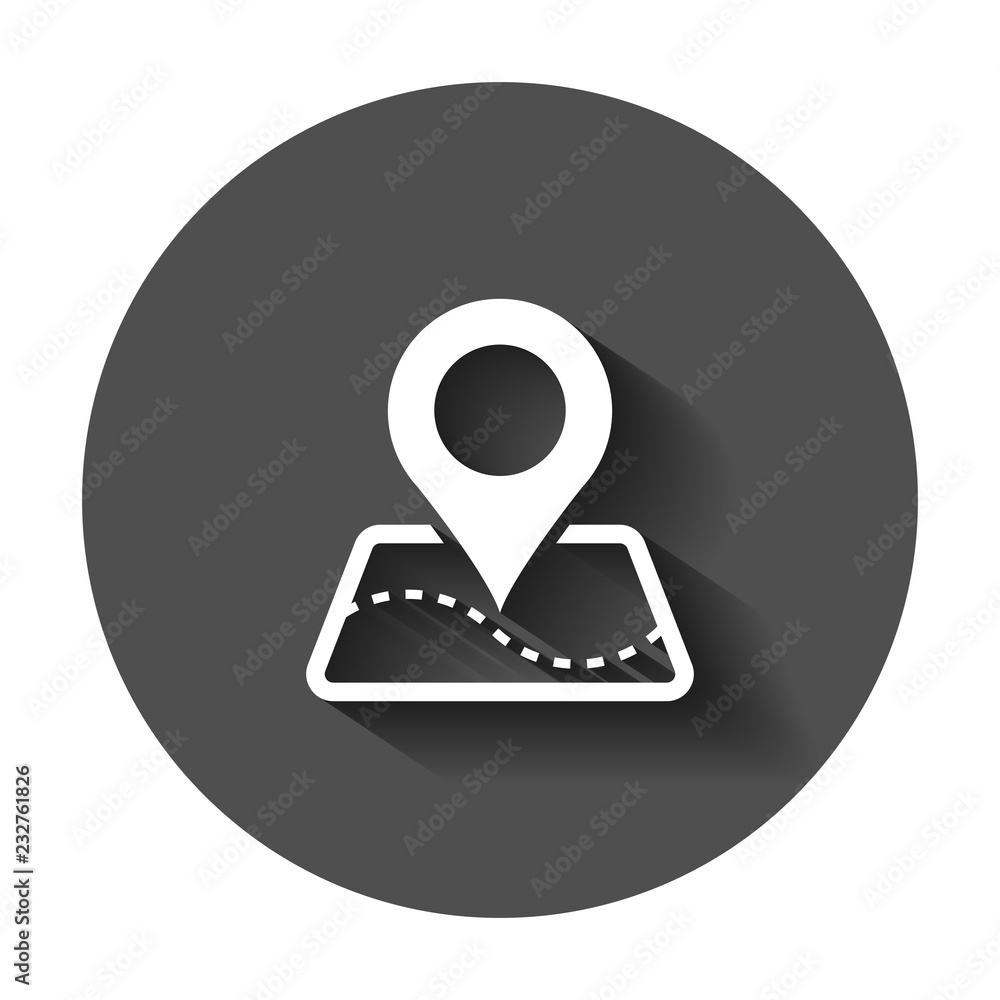 Poster pin map icon in flat style. gps navigation vector illustration with long shadow. target destination 