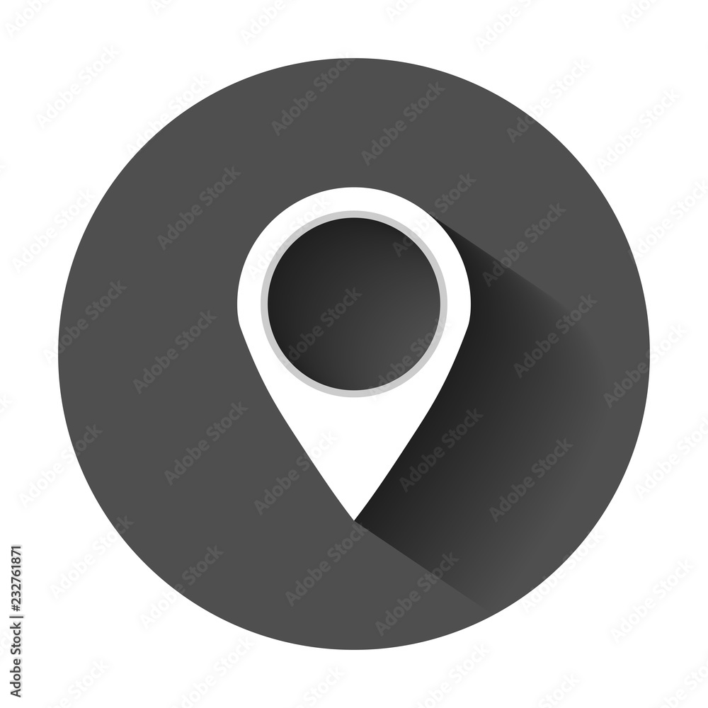 Poster pin map icon in flat style. gps navigation vector illustration with long shadow. target destination 