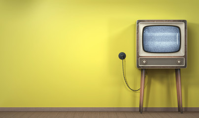 Retro tv receiver on monocolor wall background 3d illustration
