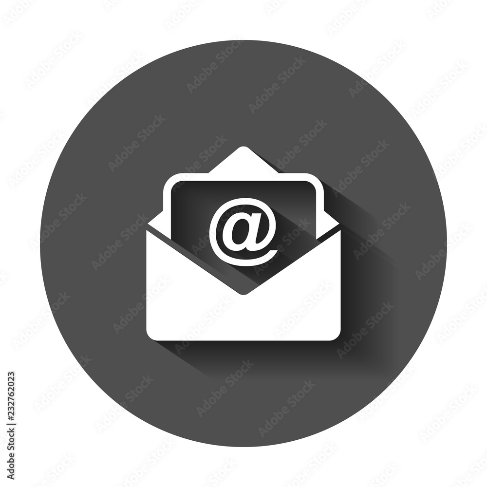Poster mail envelope icon in flat style. email message vector illustration with long shadow. mailbox e-mail