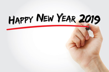 Hand writing Happy new year 2019 with marker, concept background